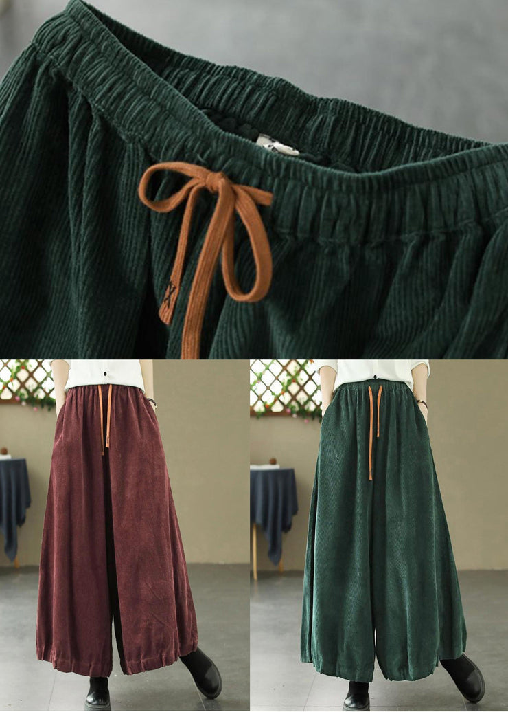 Loose Wine Red Pockets Elastic Waist Corduroy Pants Spring