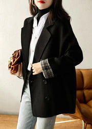 Loose Yellow Double Breast Pockets Patchwork Woolen Coats Fall