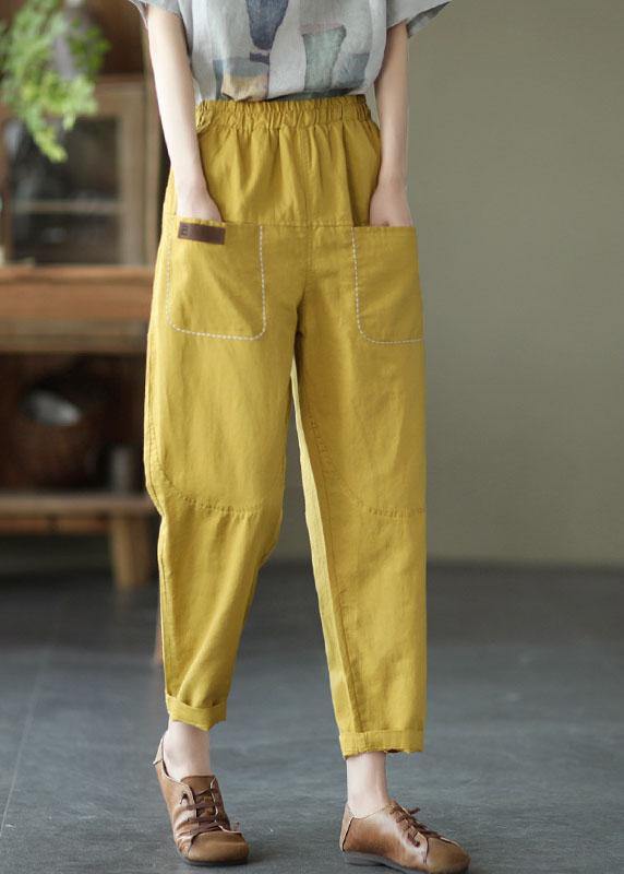 Loose Yellow Loose Casual Summer Pockets Pants - bagstylebliss