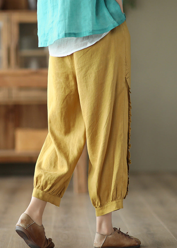 Loose Yellow Patchwork Solid Lantern Pants Summer