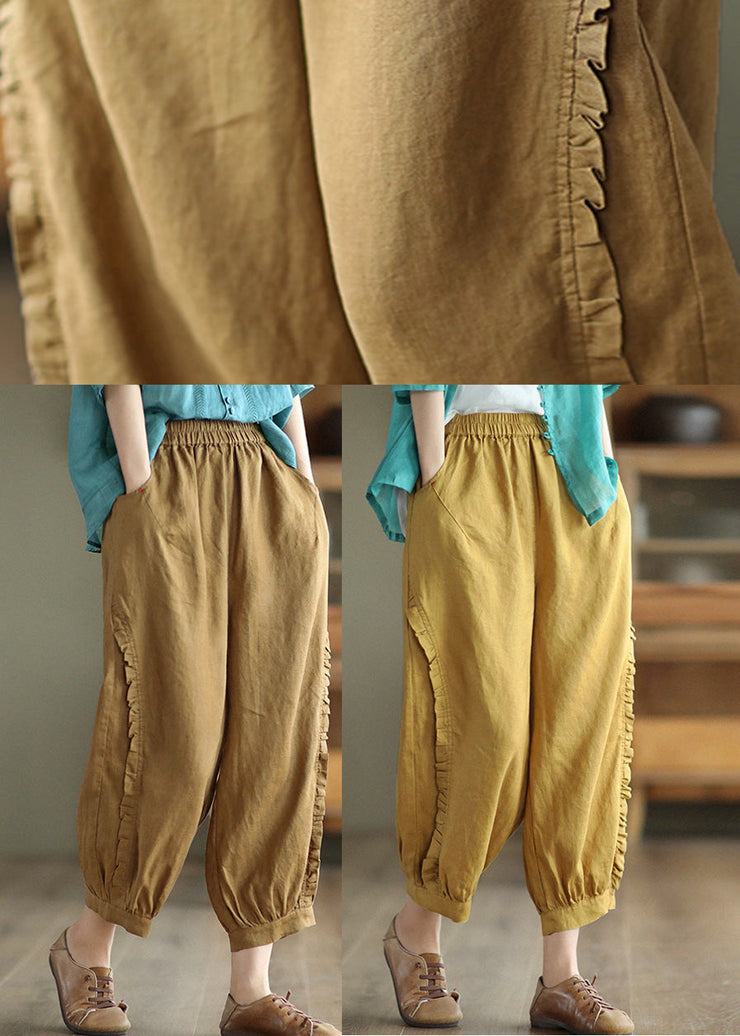 Loose Yellow Patchwork Solid Lantern Pants Summer