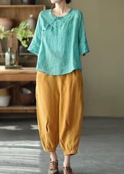 Loose Yellow Wrinkled Patchwork Drawstring Linen Pants Summer