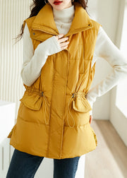 Loose Yellow Zip Up Drawstring Cotton Filled Waistcoat Sleeveless