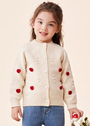 Lovely Beige O-Neck Button Cotton Knit Kids Sweaters Winter