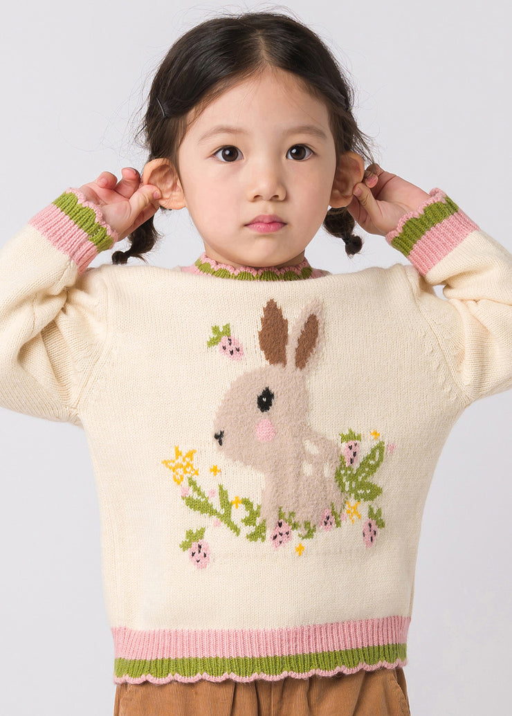 Lovely Beige Peter Pan Collar Thick Print Cotton Knit Girls Knit Sweaters Winter