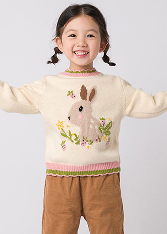 Lovely Beige Peter Pan Collar Thick Print Cotton Knit Girls Knit Sweaters Winter