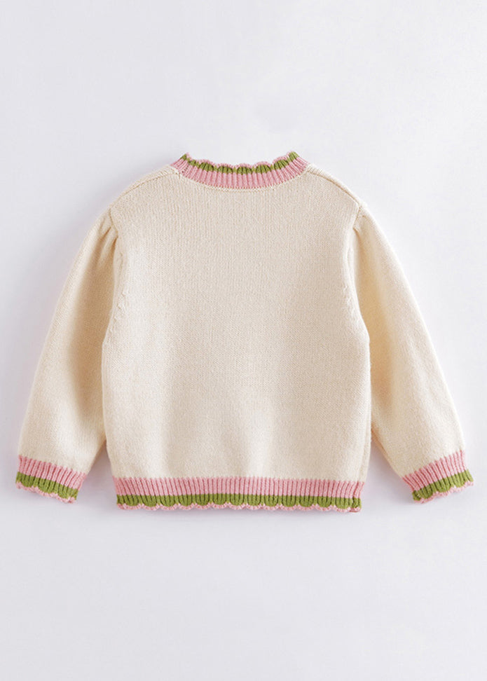 Lovely Beige Peter Pan Collar Thick Print Cotton Knit Girls Knit Sweaters Winter