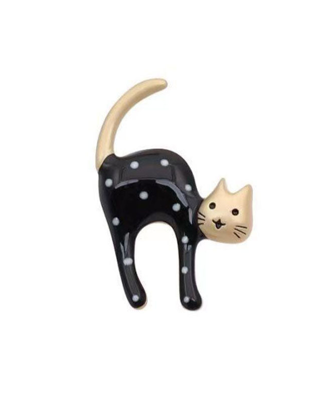 Lovely Black Alloy Dot Little Cats Brooches