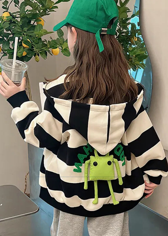 Lovely Black White Striped Pockets Girls Hoodies Coats Fall