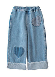 Lovely Blue Pockets Elastic Waist Denim Girls Pants Fall