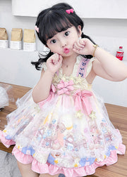 Lovely Blue Ruffled Print Bow Patchwork Chiffon Baby Girls Dresses Summer