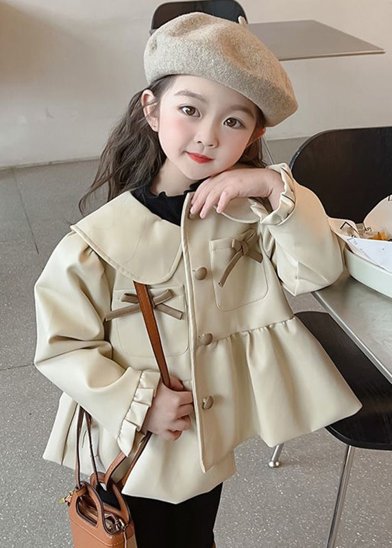 Lovely Khaki Peter Pan Collar Wrinkled Button Kids Trench Coats Fall