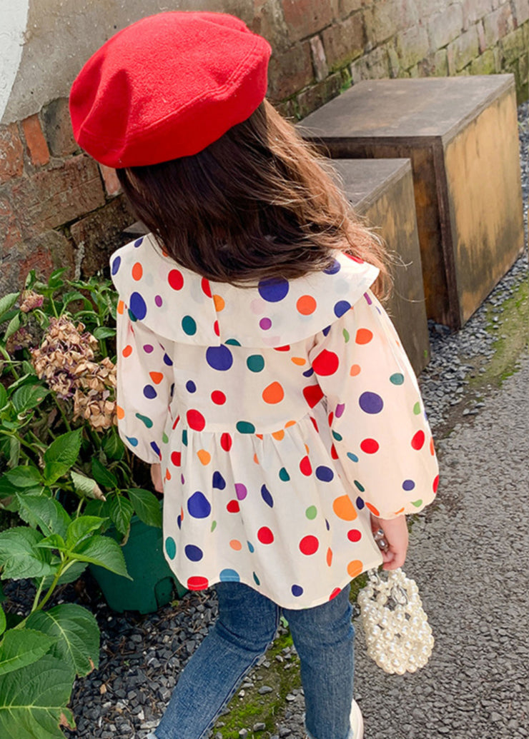 Lovely Peter Pan Collar Dot Cotton Girls Tops Long Sleeve