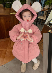 Lovely Pink Drawstring Patchwork Kids Hooded Parka Winter