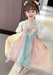 Lovely Pink Embroideried Butterfly Patchwork Chiffon Kids Girls Dresses Summer