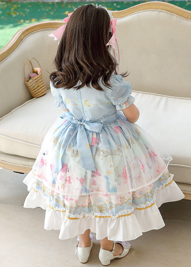 Lovely Pink Ruffled Patchwork Bow Chiffon Baby Girls Maxi Dress Summer