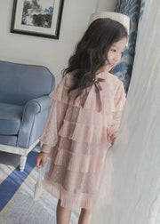 Lovely Pink Ruffled Patchwork Warm Fleece Kids Girls Dress Fall