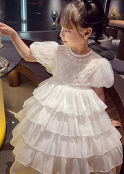 Lovely White Patchwork Sequins Tulle Kids Long Cake Dresses Summer