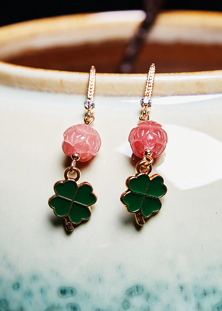 Lucky Green Four Leaf Clover Gilding Drop Earrings