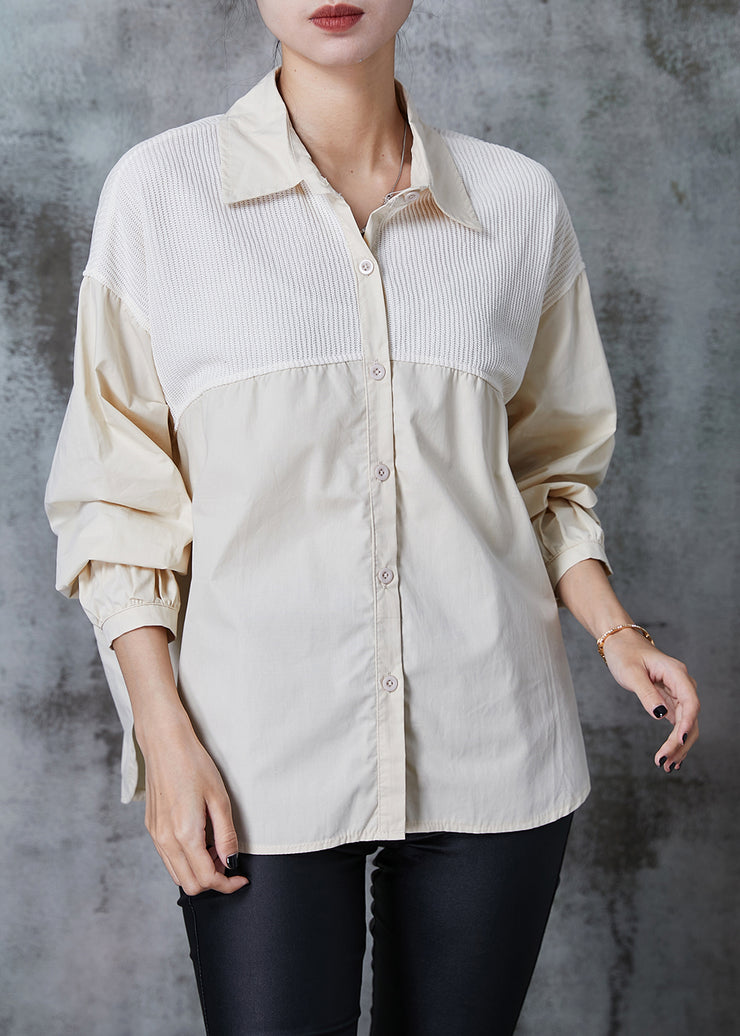 Milk White Patchwork Cotton Shirts Oversized Fall