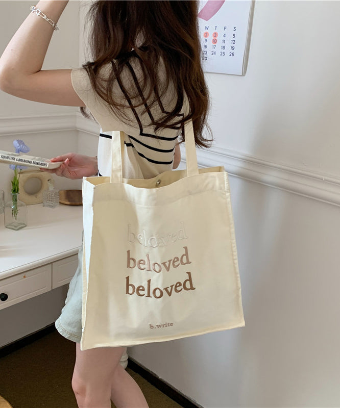 Minimalist Letter Embroidered Canvas Large Capacity Shoulder Bag