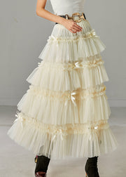 Modern Apricot Bow Layered Tulle Beach Skirt Spring