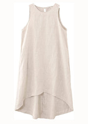 Modern Apricot O Neck Pockets Patchwork Cotton Dress Sleeveless