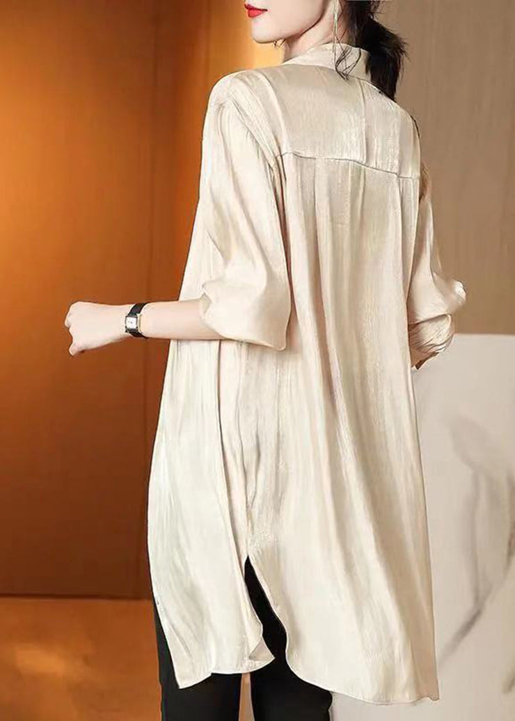 Modern Apricot Oversized Side Open Draping Chiffon Long Shirt Spring