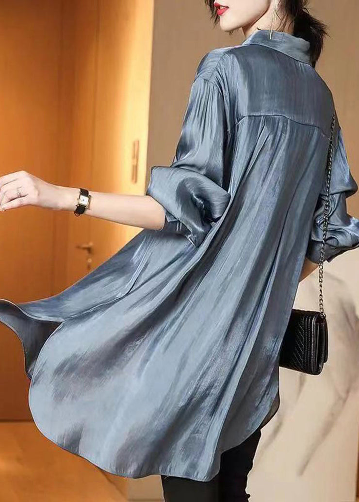 Modern Apricot Oversized Side Open Draping Chiffon Long Shirt Spring