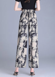 Modern Apricot Tasseled Print Silk Straight Pants Summer