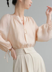 Modern Apricot V Neck Chiffon Top Long Sleeve