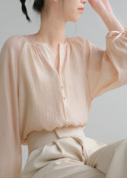 Modern Apricot V Neck Chiffon Top Long Sleeve