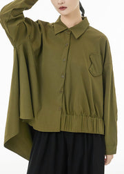 Modern Army Green Asymmetrical Design Cotton Blouses Spring