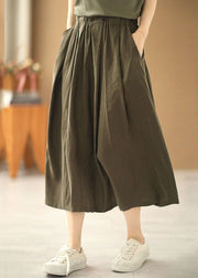 Modern Army Green Elastic Waist Wrinkled Pockets Cotton Skirt Summer