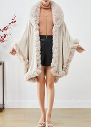 Modern Beige Fur Collar Oversized Patchwork Cotton Cardigan Fall