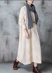 Modern Beige Hooded Oversized Knit Sweater Dress Spring