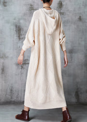 Modern Beige Hooded Oversized Knit Sweater Dress Spring