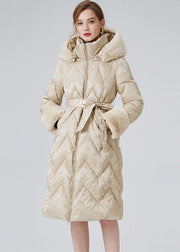 Modern Beige Hooded Rabbit Hair Collar Duck Down Down Coats Winter