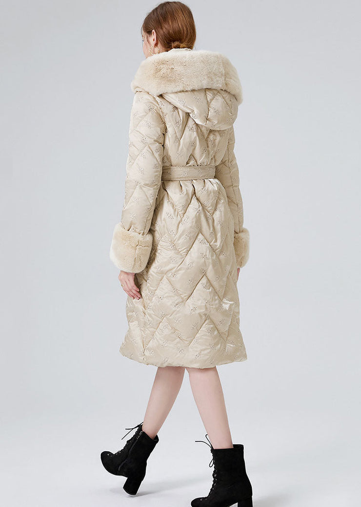 Modern Beige Hooded Rabbit Hair Collar Duck Down Down Coats Winter