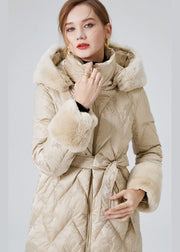 Modern Beige Hooded Rabbit Hair Collar Duck Down Down Coats Winter