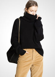 Modern Beige Turtle Neck Oversized Warm Wool Sweater Tops Winter