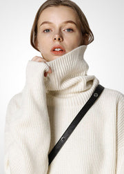 Modern Beige Turtle Neck Oversized Warm Wool Sweater Tops Winter