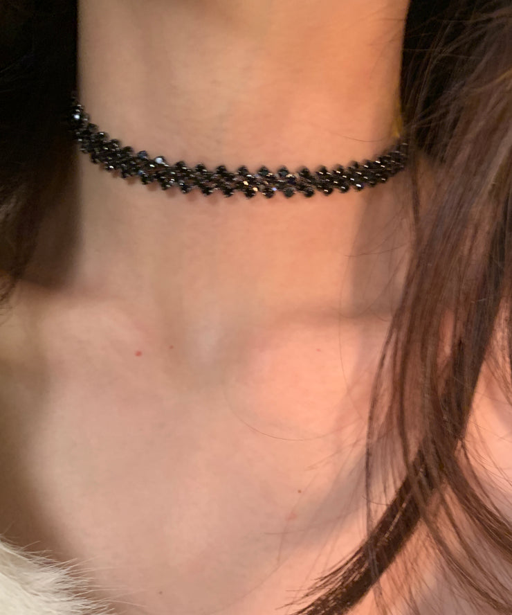 Modern Black Alloy Zircon Patchwork Sweater Choker