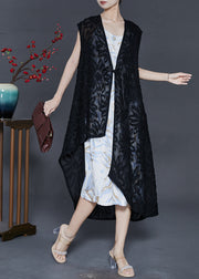 Modern Black Asymmetrical Floral Chiffon Loose Vest Summer