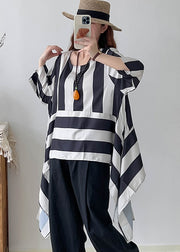 Modern Black Asymmetrical Oversized Striped Tops Summer