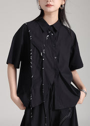 Modern Black Asymmetrical Patchwork Cotton Shirts Summer