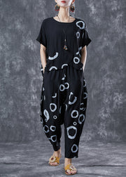 Modern Black Asymmetrical Print Linen Silk Two Pieces Set Summer