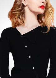 Modern Black Asymmetrical Slim Fit Wool Knit Top Winter