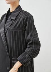 Modern Black Asymmetrical Striped Spandex Trench Fall