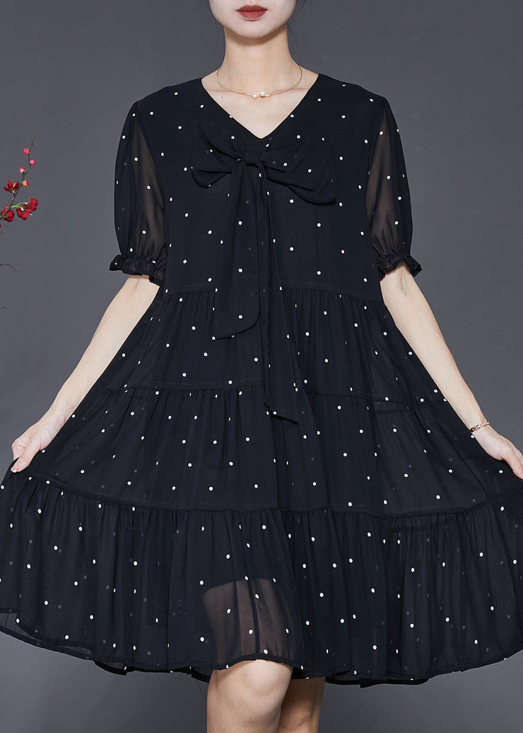 Modern Black Bow Chiffon Mid Dress Summer